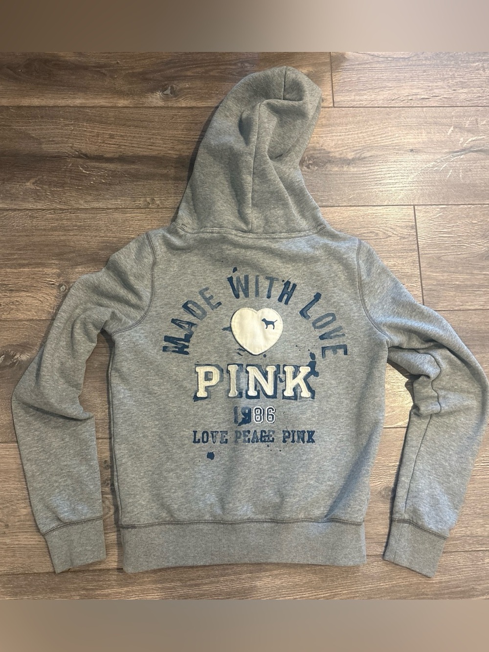 Victoria's Secret PINK Gray Pullover Hoodie with Navy Print